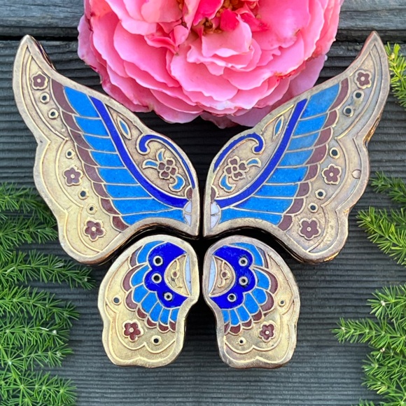 Vintage Cloisonné Butterfly Puzzle Trinket Box – Rare 4-Piece Set - Picture 3 of 6
